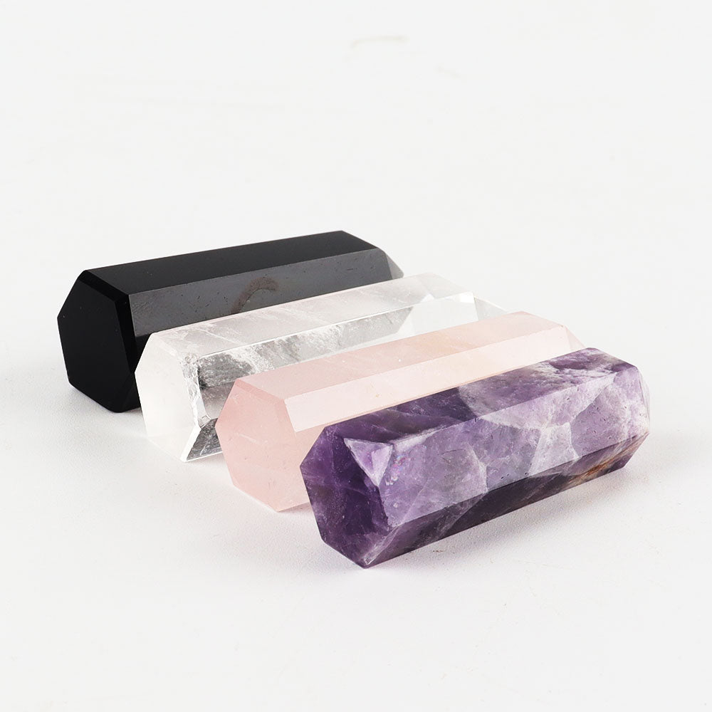 4pcs Amethyst Rose Quartz Rock Quartz Black Obsidian Natural Crystal Points Wands for Healing