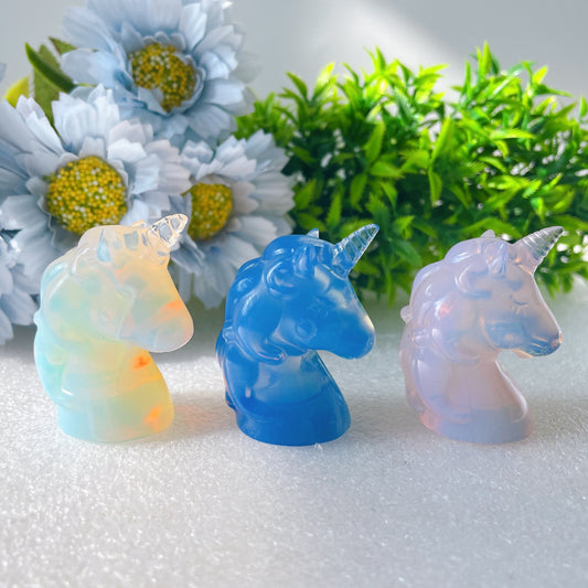 2" Pink Blue Opalite Unicorn Crystal Carvings
