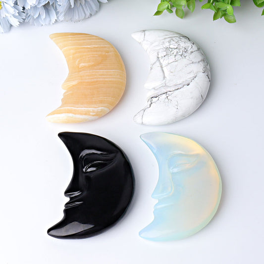 3.8" Moon Face Crystal Carvings