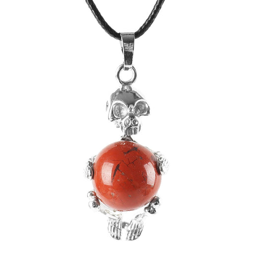 Silver Skeleton Wrapped Round Ball Gemstone Healing Crystal Pendant