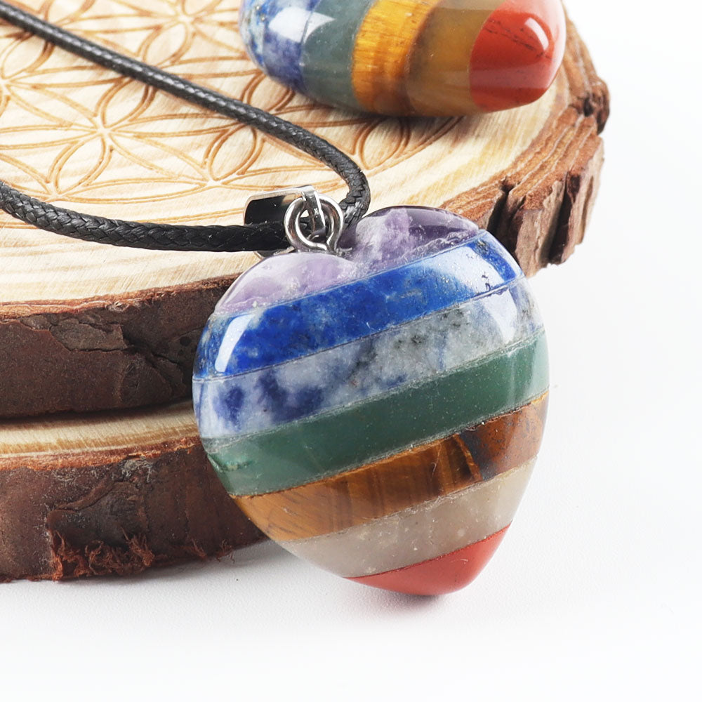 Seven Chakra Bounded Hearts Crystal Heart Pendant