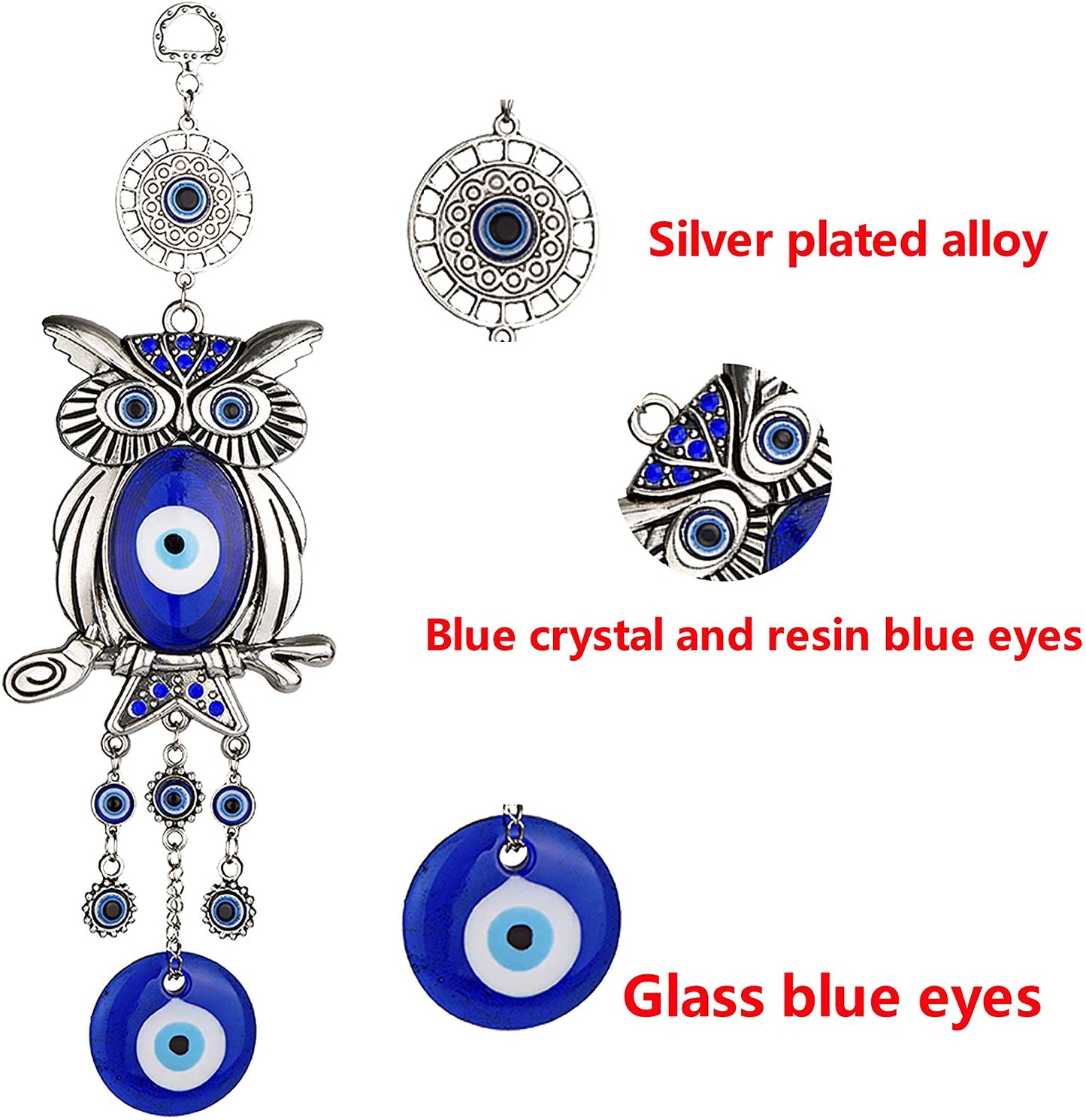 Blue Evil Eye Owl 11.7 Inches Pendant Decoration