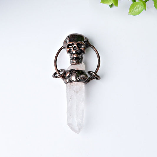 Clear Quartz with Vintage Skull Decoration Pendant