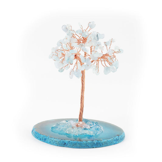 Aquamarine Lucky Tree with Agate Base Free Form