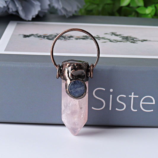Amethyst Rose Quartz with Kyanite Pendant for DIY