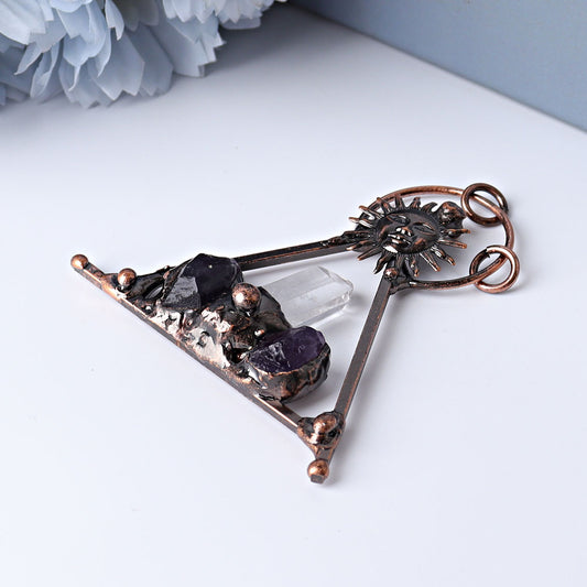 2.8" Clear Quartz Amethyst Sun Vintage Pendant