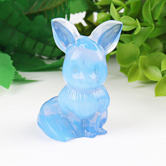 1.95" Blue Opalite Pokemon Evee Crystal Carvings