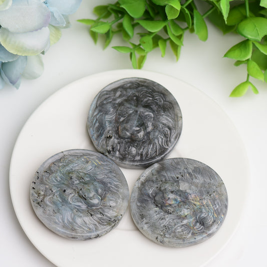1.9" Labradorite Slab with Lion Crystal Carving