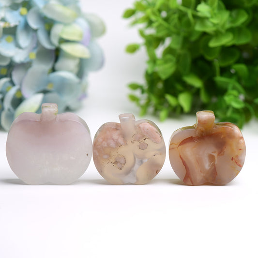 2.2" Flower Agate Apple Shape Fruit Crystal Carving Bulk Wholesale