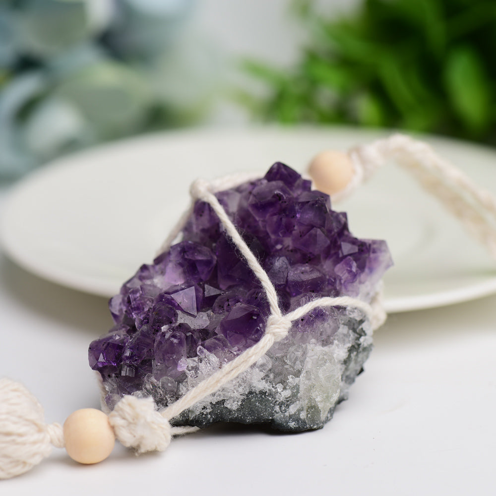 Amethyst Cluster Hanging with Cotton Rope Tassels