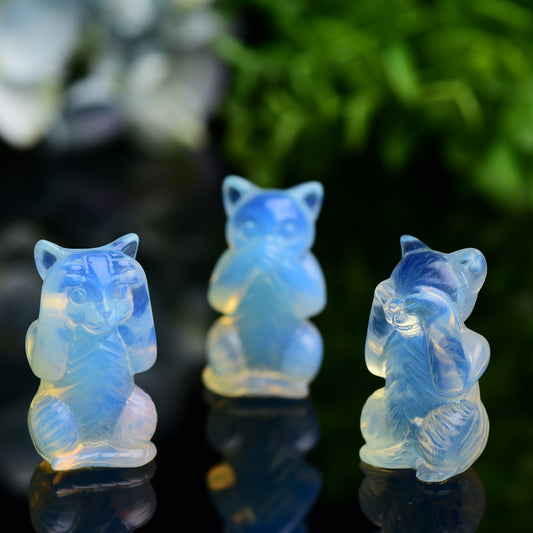 1.9" Opalite Cat 'Hear No Evil, Speak No Evil, See No Evil' Crystal Carving