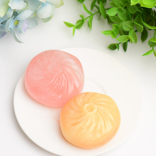2.3" Rose Quartz Calcite Baozi Dumpling Carving Crystal Healing Bulk Wholesale