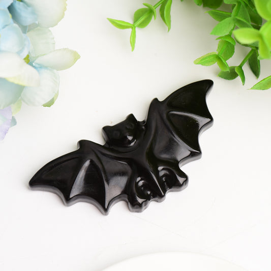 3.7" Black Obsidian Bat Carving for Halloween Bulk Wholesale