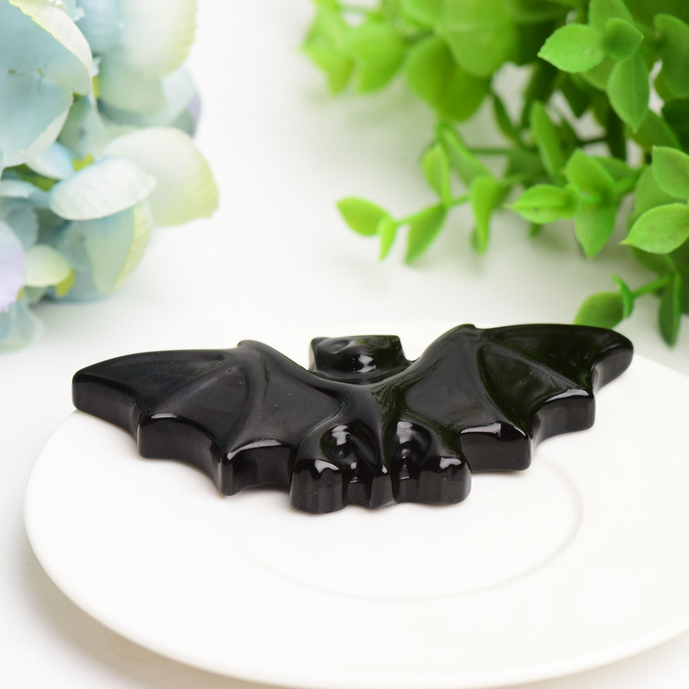 3.7" Black Obsidian Bat Carving for Halloween Bulk Wholesale