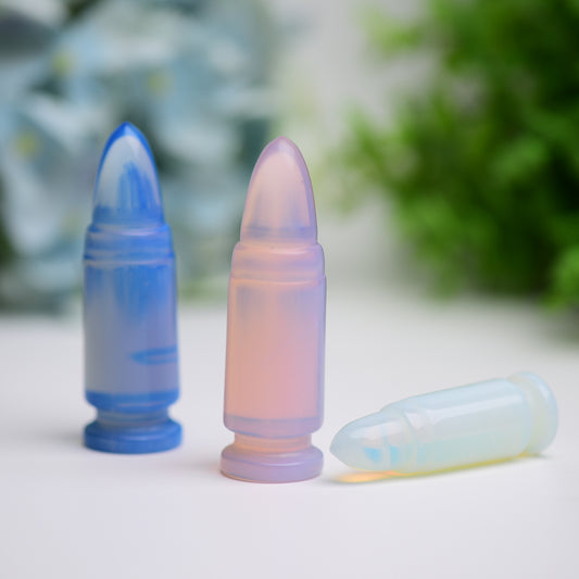 2.0"-2.7" Blue Pink Opalite Bullet Crystal Carving