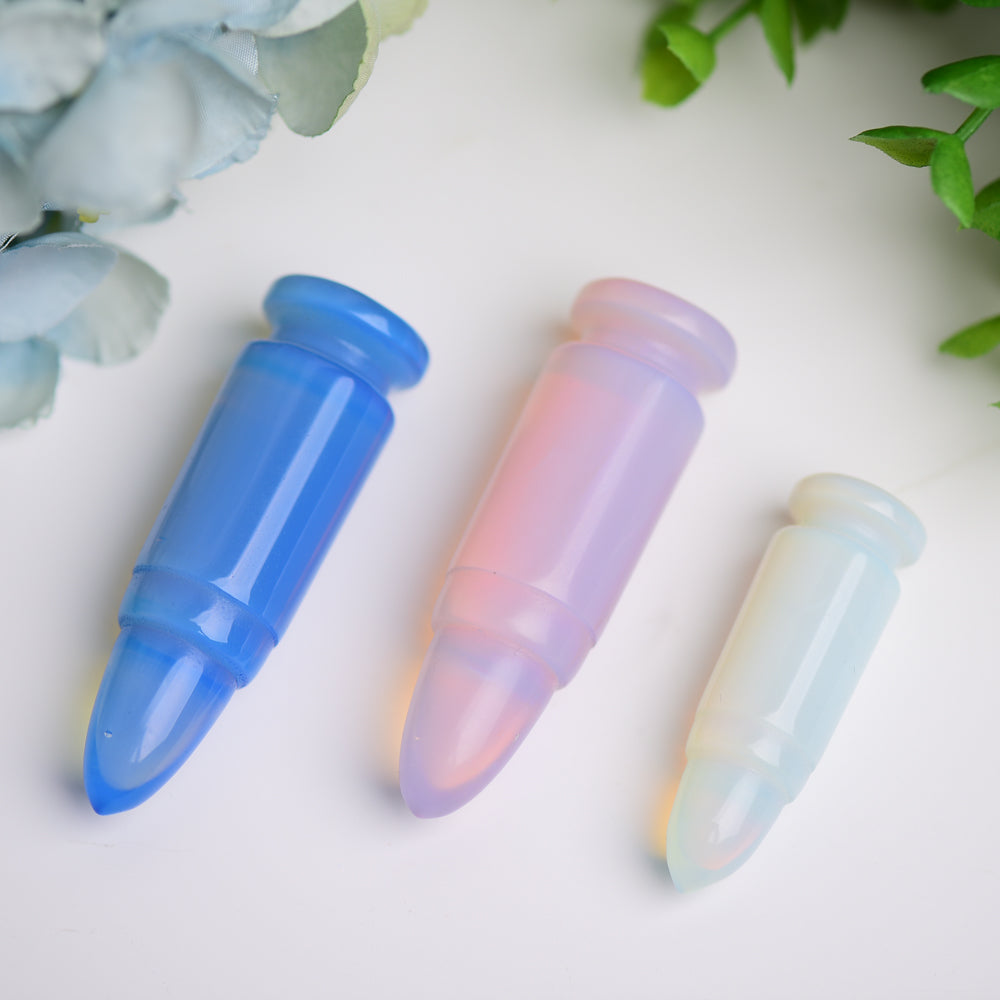 2.0"-2.7" Blue Pink Opalite Bullet Crystal Carving