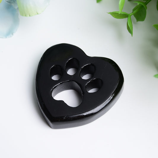 2.0" Mixed Crystal Heart with Cat Paw Carving Crystal Healing Bulk Wholesale