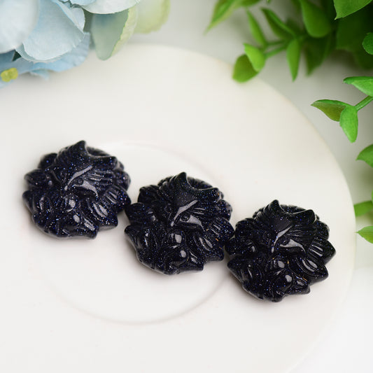 1.2" Blue Sandstone Nine-tail Fox Animal Crystal Carving