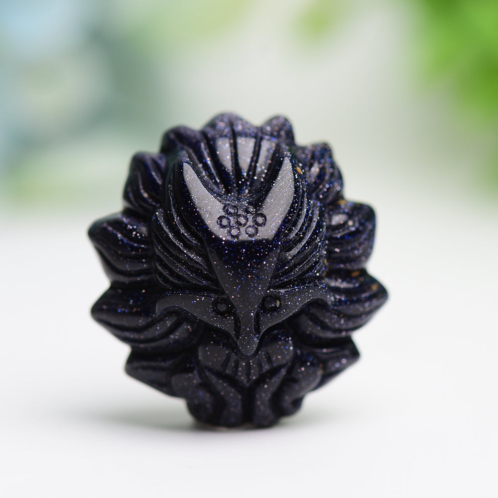 1.2" Blue Sandstone Nine-tail Fox Animal Crystal Carving