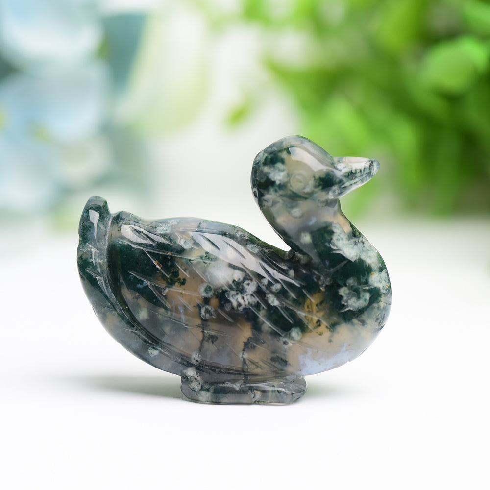 2.1" Moss Agate Duck Animal Crystal Carving
