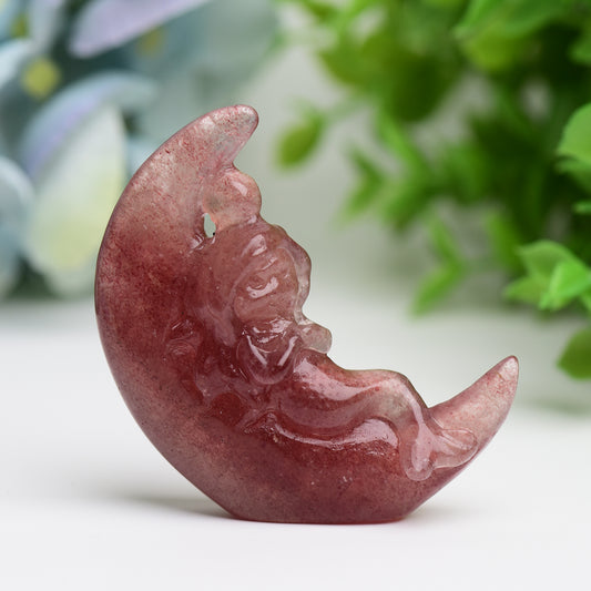 2.1" Moon with Fairy Crystal Carving Free Form