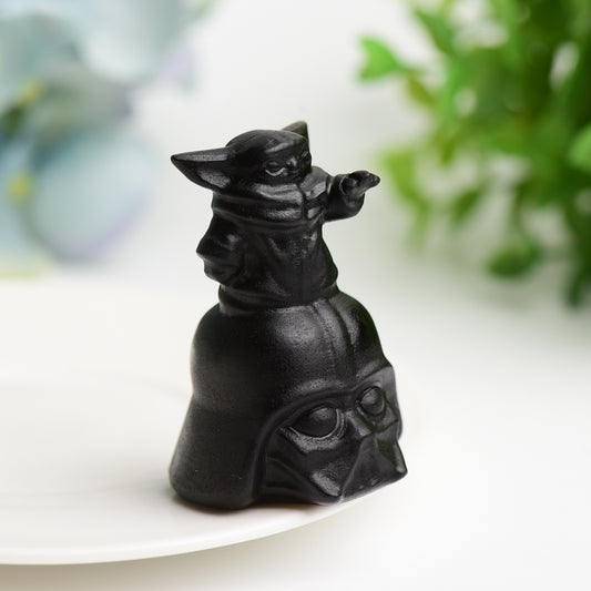 2.1" Black Obsidian Yoda Darth Vader Head Crystal Carving Crystal Healing Bulk Wholesale