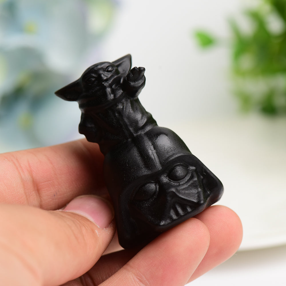 2.1" Black Obsidian Yoda Darth Vader Head Crystal Carving Crystal Healing Bulk Wholesale