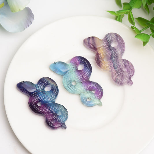 2.0" Rainbow Fluorite Snake Carving Crystal Healing Bulk Wholesale