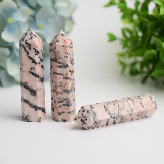3.0" Pink Zebra Jasper Crystal Point Crystal Healing Bulk Wholesale