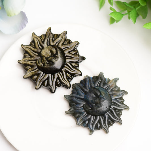 2.0" Labradorite Golden Obsidian Sun& Moon Face Crystal Carving Crystal Healing Bulk Wholesale