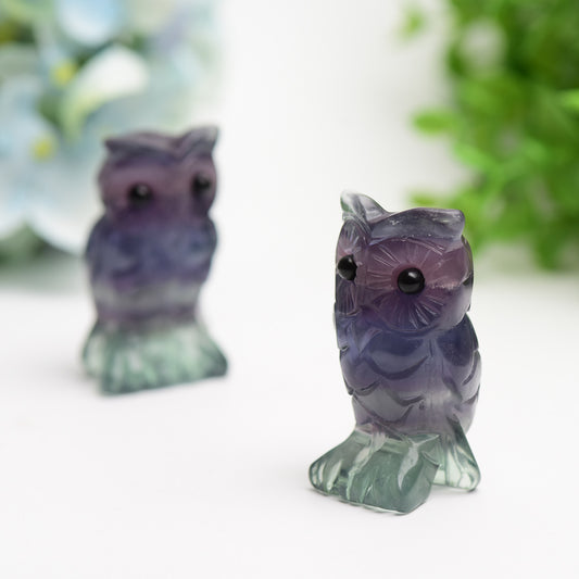 2.4" Rainbow Fluorite Owl Carving Crystal Healing Bulk Wholesale