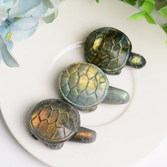 1.6" Labradorite Turtle Animal Crystal Carving