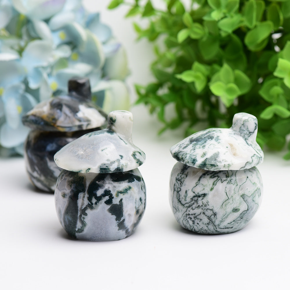 2.5" Moss Agate Mushroom House Crystal Carving Free Form