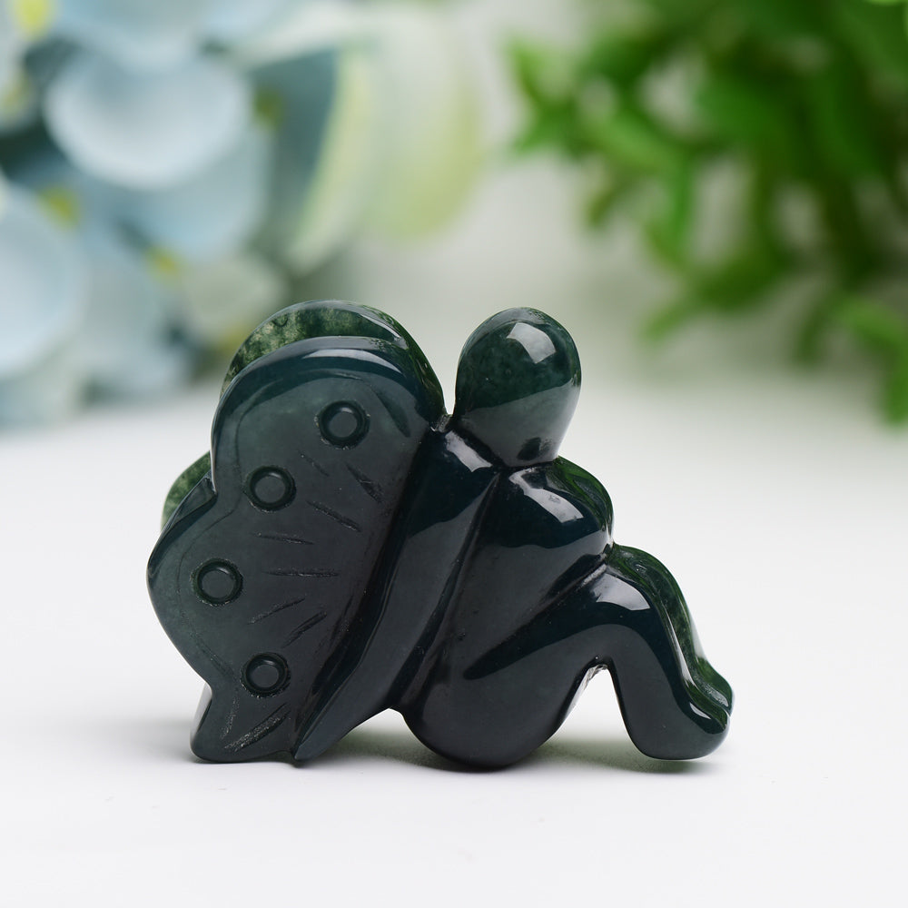 1.9" Moss Agate Fairy Crystal Carving