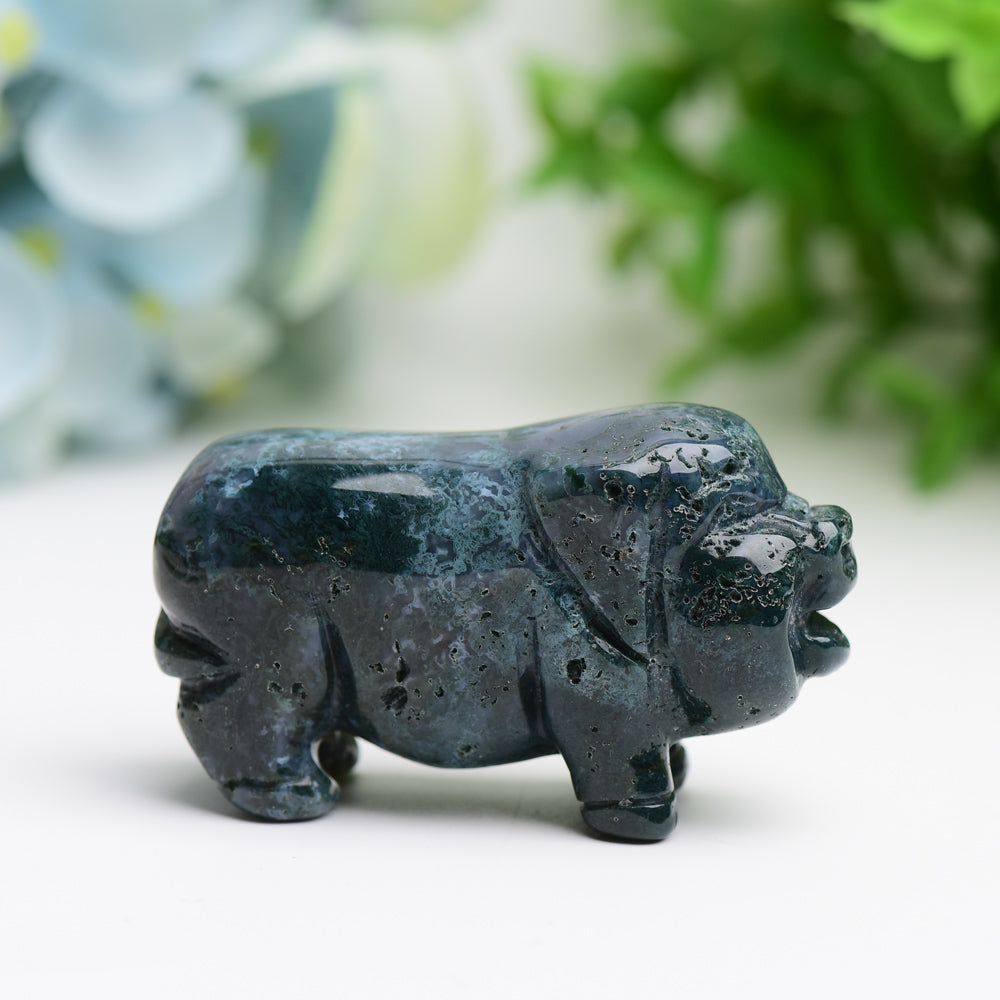 2.1" Moss Agate Pig Animal Crystal Carving