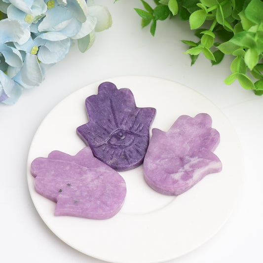 2.2" Purple Mica Hand with Evil's Eye Crystal Carving