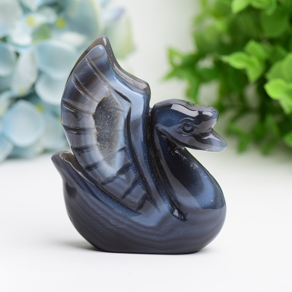 3.0" Druzy Agate Swan Animal Crystal Carving