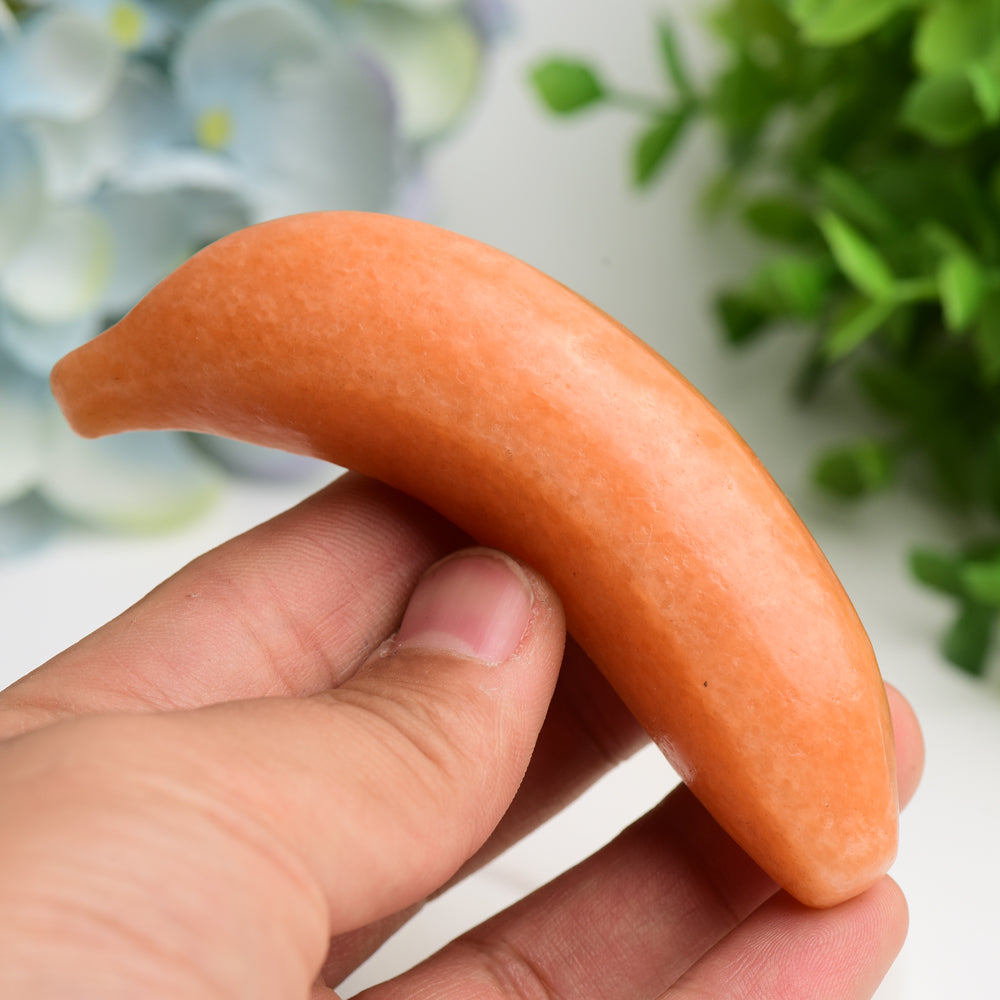 3.8" Orange Calcite Sunstone Banana Fruit Crystal Carving Crystal Healing Bulk Wholesale