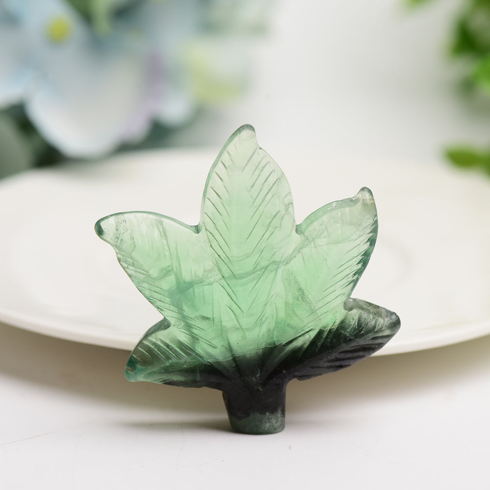 2.2" Green Fluorite Maple Leaf Crystal Carving Bulk Wholesale