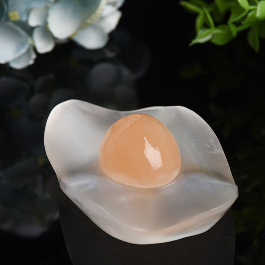 4.0" Selenite Poached Egg Carving Crystal Healing Bulk Wholesale