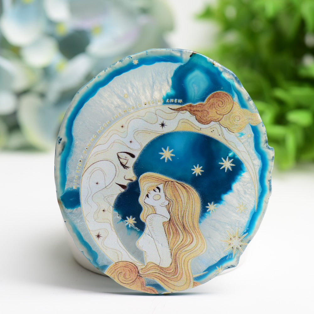 3.0"-3.5" Agate Slab with Printing for Halloween Crystal Healing Bulk Wholesale