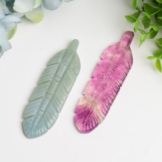 4.0" Fluorite Sky Blue Feather Carving Crystal Healing Bulk Wholesale