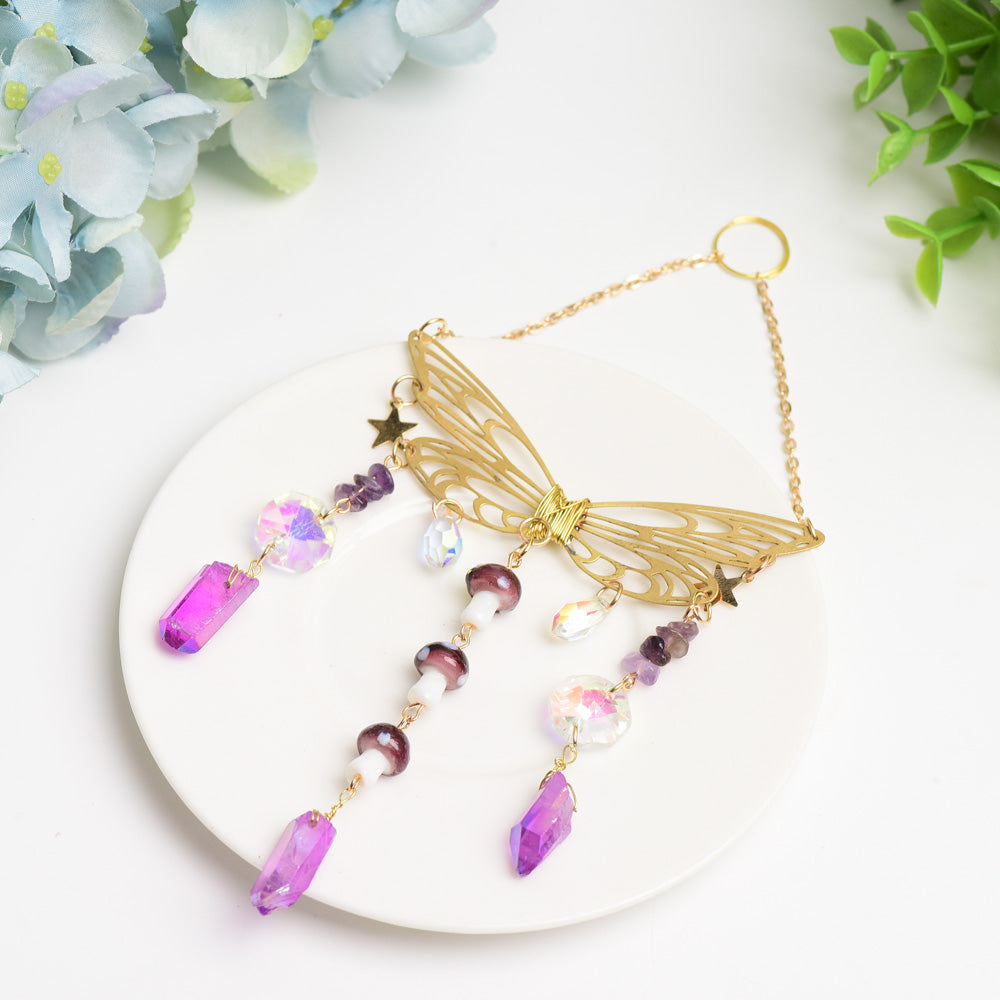 Aura Crystal Metal Butterfly Hanging Ornament Crystal Healing Bulk Wholesale