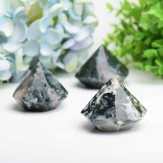 2.2" Moss Agate Diamond Crytsal Carving Buk Wholesale