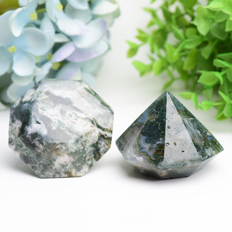 2.2" Moss Agate Diamond Crytsal Carving Buk Wholesale