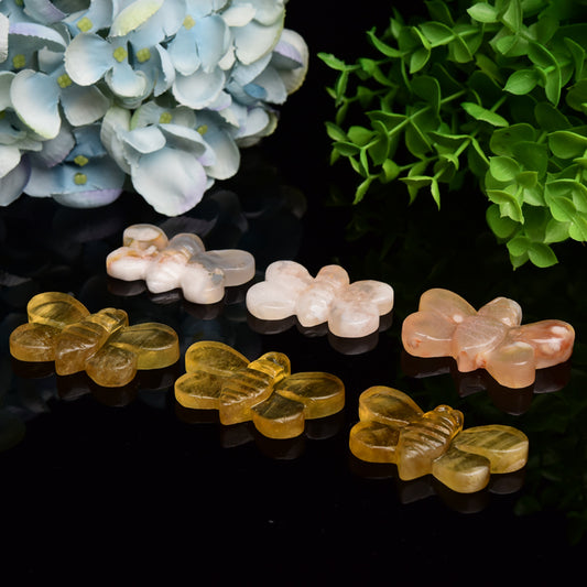 2.1“ Yellow Fluorite Flower Agate Bee Crystal Carving Bulk Wholesale