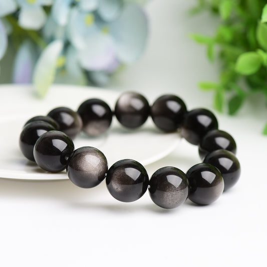 16mm Silver Obsidian Bracelet Bulk Wholeslae