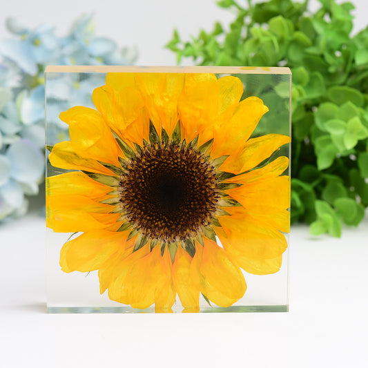 4.6" Square Resin with Sun Flower Free Form for Home Decor Bulk Wholesale
