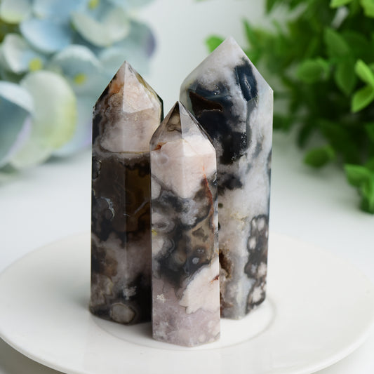 2.5"-4.0" Black Flower Agate Crystal Points Crystal Healing Bulk Wholesale