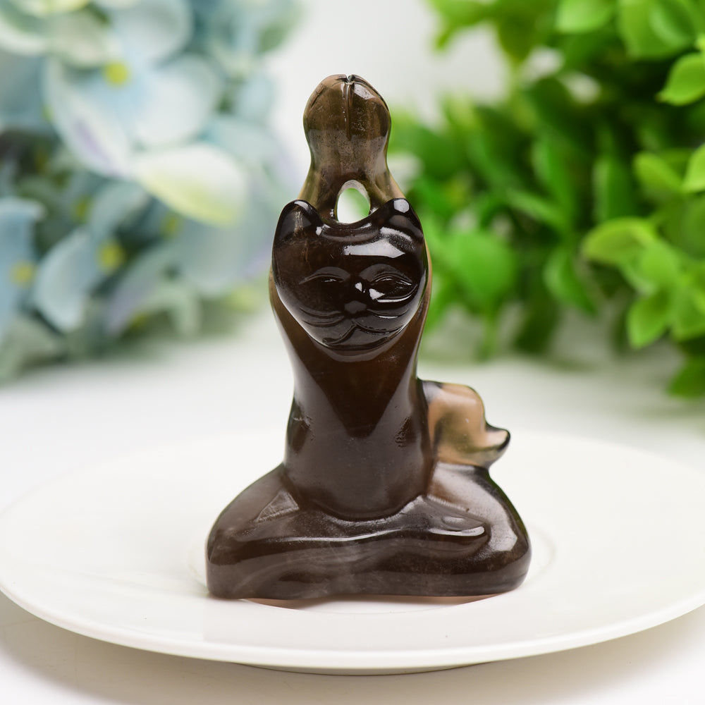 3.0" Mixed Crystal Yoga Cat Crystal Carving Crystal Healing Bulk Wholesale